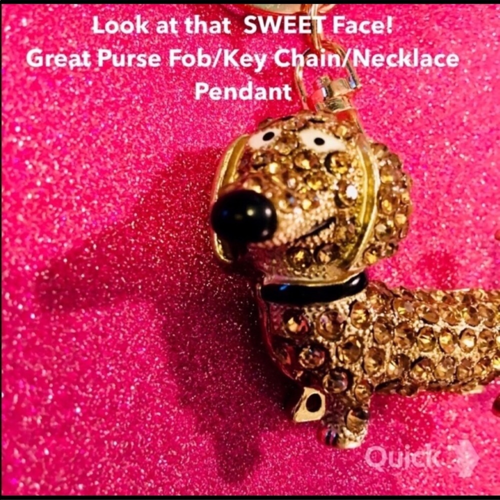 NEW Rhinestone Dachshund Key Chain / Purse Fob - Picture 2 of 7